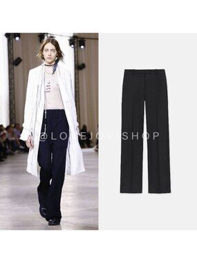 Grail Y2K Runway Item! Ann Demeulemeester Black Wool Pants Calf Buckle Detail 40